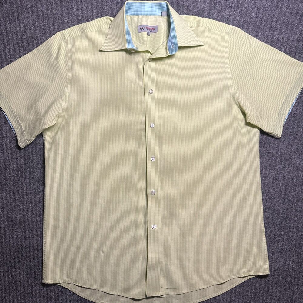 International Report Button Down Shirt Mens L Large Green White Stripe